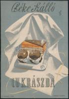cca 1950 Béke Szálló cukrászda, villamos plakát, 23x16 cm
