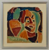 Cs. Németh Miklós (1934-2012): Női fej, tempera, papír, jelzett, üvegezett fém keretben, 32×32 cm