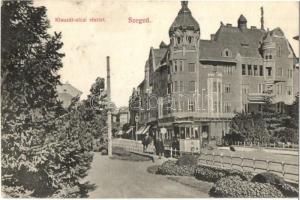 Szeged, Klauzál utca és Corso kávéház, villamos (EK)