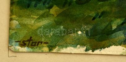 Sostarics Lajos (1896-1968): Városligeti tó a Szépművészeti Múzeummal, akvarell, papír, jelzett, kar...