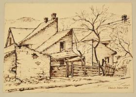 Sostarics Lajos (1896-1968): Óbuda, Zápor utca, tus, papír, jelzett, kartonra ragasztva, 21,5×31 cm