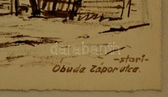 Sostarics Lajos (1896-1968): Óbuda, Zápor utca, tus, papír, jelzett, kartonra ragasztva, 21,5×31 cm