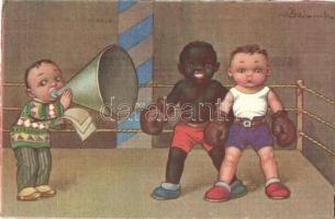 Italian art postcard, box match, black boy s: Colombo (EB)