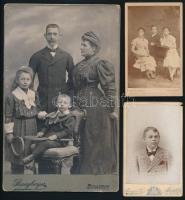 cca 1860-1890 Vegyes keményhátú fotótétel, 11 db, gyermekfotók, Bp. Singberger Béla (2 db), Miskolc Zureich Károly (4 db), Nagykanizsa Singer Sándor, Zombor-Szolnok Singer J., Ujpest Selley Károly, Bp. Schmidt Ede, Bp. Rekord Müintézet, 21x13 cm és 10x6 cm közötti méretben.