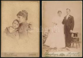 cca 1860-1890 Vegyes keményhátú fotótétel, 10 db, Bp. Singberger Béla, Bp. Schöfft K., Ujpest Sellei Károly, Szabadka Pietsch Ferenc, Bp. Pobuda Károly, Bp. Schmidt Ede (4 db), 16x10 cm és 21x13 cm közötti méretben.