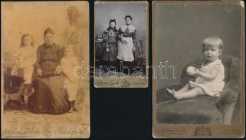 cca 1860-1890 Vegyes keményhátú fotótétel, 10 db, gyermek portrék, Bp. Schmidt Ede (4 db), Bp. Ráday...
