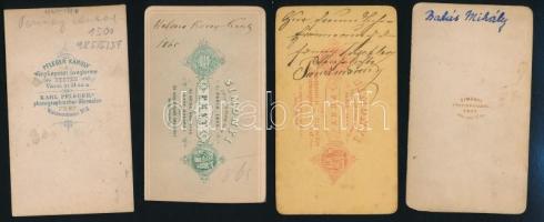 4 db Nevesített keményhátú portréfotó, a hátoldalakon eliratozva, Pest Simonyi (3 db), Pest Pfleger ...