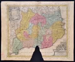 cca 1800 Katalónia rézmetszetű térképe. Cataloniae Principatus Rusconis. ac Cerrentaniae Comitatuum... T. Con. Lotter. / Large etched map of Catalonia Spain. One part missing. 57x50 cm