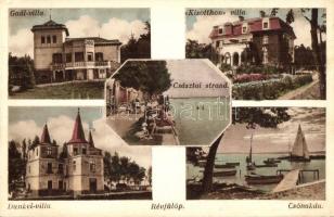 Révfülöp, Gaál-, Kisotthon és Dunkel-villa, Császtai strand, csónakda - 2 db régi képeslap / 2 pre-1...