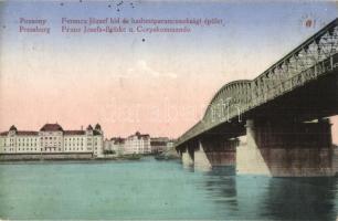 Pozsony, Pressburg, Bratislava; Ferenc József híd, Hadtestparancsnoksági épület / bridge, army headquarters