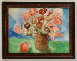 Vaszary jelzéssel: Virágcsendélet. Akvarell, papír, üvegezett keretben, 29×39 cm