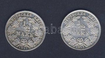 Német Birodalom/Császárság 1915D 1/2M Ag T:1/2 + 1917A 1/2M Ag T:2-/3+