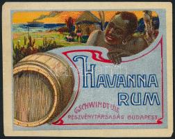 cca 1920 Gschwindt Havanna Rum italcímke, litográfia, kis szakadás,  5x6 cm