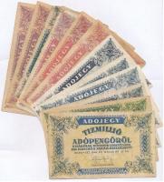 1946. 13db-os vegyes adópengő bankjegy tétel, közte fordított címer és amelyekNEK T:III,III-