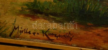 Müller jelzéssel: A rév a folyó partján. Olaj, karton, keretben, 18×28 cm