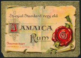 cca 1920 Gschwindt Jamaica Rum italcímke, litho, sarokhiány, 7x10 cm.
