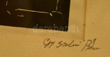 Gy. Szabó Béla (1905-1985): Bodza. Fametszet, papír, jelzett, üvegezett keretben, 16×10 cm