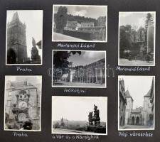 1955-1958 Utazásokat megörökítő fotóalbum, 187 db tátrai fotóval, egyéb cseh és NDK-beli fotókkal, beragasztott szállodacímkékkel, jegyekkel, belépőkkel, feliratozva, 6x8 és 18x13 cm közötti méretekben