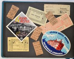 1955-1958 Utazásokat megörökítő fotóalbum, 187 db tátrai fotóval, egyéb cseh és NDK-beli fotókkal, b...