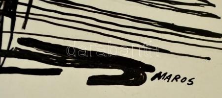 Maros jelzéssel: Kikötői hangulat. Tus, papír, 26×38 cm