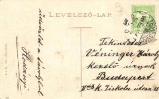 Temesvár, Timisoara; Takarékpénztár utca, villamos, üzletek, Cs. és Kir. Közös Hadsereg Szerződ. Szá...