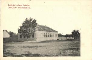 Csukás, Ebendorf, Stiuca; Állami iskola / Staatsschule / school (ázott sarok / wet corner)