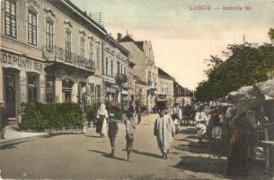 Lugos, Lugoj; Izabella tér, Központi sörcsarnok, piaci árusok / square, beer hall, market vendors (Rb)