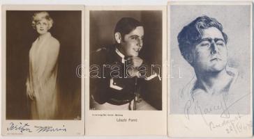 3 db operaénekes aláírás: Forró László, Pietro Raiceff, Marie Jeritza, őket magukat ábrázoló fotólapokon