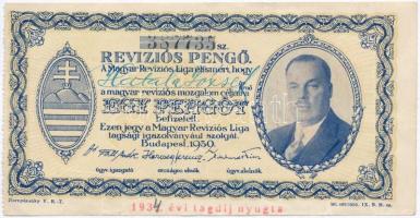 Budapest 1930. Revíziós Pengő arcképes változat, kitöltött, hátoldalán felülbélyegzés T:III