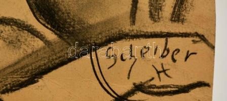 Scheiber jelzéssel: Kalapos hölgy. Szén, papír, szakadással, 31×24 cm