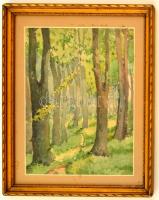 HÁ jelzéssel: Zöld erdő. Akvarell, papír, üvegezett keretben, 21x16 cm