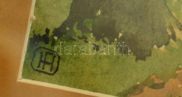 HÁ jelzéssel: Zöld erdő. Akvarell, papír, üvegezett keretben, 21x16 cm