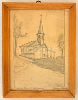 Bajor Ágost (1892-1958): Szent-Tamási kápolna. Ceruza, papír, jelzett, üvegezett keretben, 19×13 cm