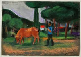 Jándi jelzéssel: Legelő felé. Pasztell, papír, 40×28 cm