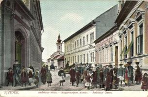Újvidék, Novi Sad; Andrássy utca, Állami polgári leányiskola. Schäffer Péter kiadása / street view with girl school