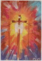 Cs. M. jelzéssel: Jézus a kereszten. Olajpasztell, papír, 30x21 cm