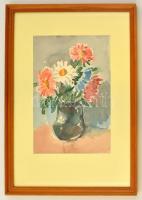 Jelzés nélkül: Virágcsendélet. Akvarell, papír, üvegezett keretben, 28x18 cm
