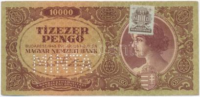 1945. 10.000P MNB bélyeggel, hamis MINTA perforációval (fake SPECIMEN perforation) T:III