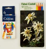 Faber Castell 12 db-os színes ceruza készlet, eredeti fém dobozában, 6 db színes zsírkréta, eredeti dobozában