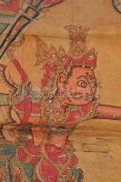 Számi faliszőnyeg Wayang-játékkal. Festett vászon / Siami wall carpet with wayang-game. Painted canv...