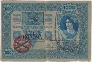 1902. 1000K áthúzott, hamis piros Magyarország körbélyegzővel és a hamis körbélyegzőről szóló bélyegzéssel (fake overprint) T:III,III-
