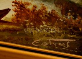 Eötvös jelzéssel: Kereskedő csónakok. Olaj, falemez, keretben 13×18 cm