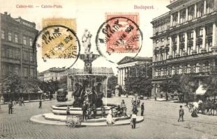 Budapest VIII. Kálvin tér, villamos, szökőkút, Divald Károly 405a, TCV card (EK)