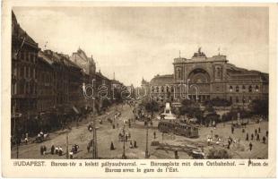 Budapest VII. Baross tér a Keleti pályaudvarral, villamos, hotel, építkezés (Rb)