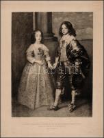 II. Vilmos orániai herceg és jegyese, Mária, litográfia, papír, jelzett, Van Dyck nyomán, a LArt illusztrációja, paszpartuban, 27,5×21,5 cm