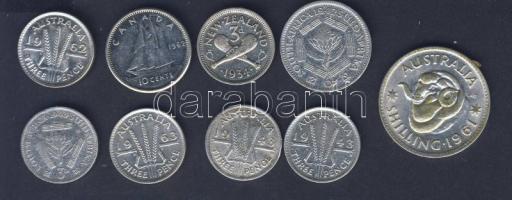 Kis tengerentúl tétel Ausztrália 1948. 3p (2x), 1961. 1Sh, 1963. 3p (2x) + Dél-Afrika 1942. 6d, 1942. 3d  + Kanada 1962. 10c + Új-Zéland 1934. 3d T:2,3