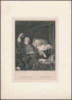 Die kranke Frau / The Sick Lady, a beteg hölgy és az orvos, acélmetszet, papír, jelzett, paszpartuba...