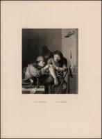 Der Barbier / The Barber, a borbély, acélmetszet, papír, jelzett, 15×13 cm