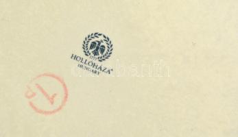 Hollóházi Jurcsák László által tervezett tál, matricás, jelzett, hibátlan, d: 31 cm
