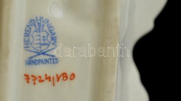 Herendi Viktória mintás leveles tálka, kézzel festett, jelzett, kopásnyomokkal, 15,5×8×4 cm